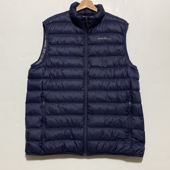 Eddie Bauer Mens Large Puffer Down Fill Vest Jacket Navy Blue - Picture 3 of 8